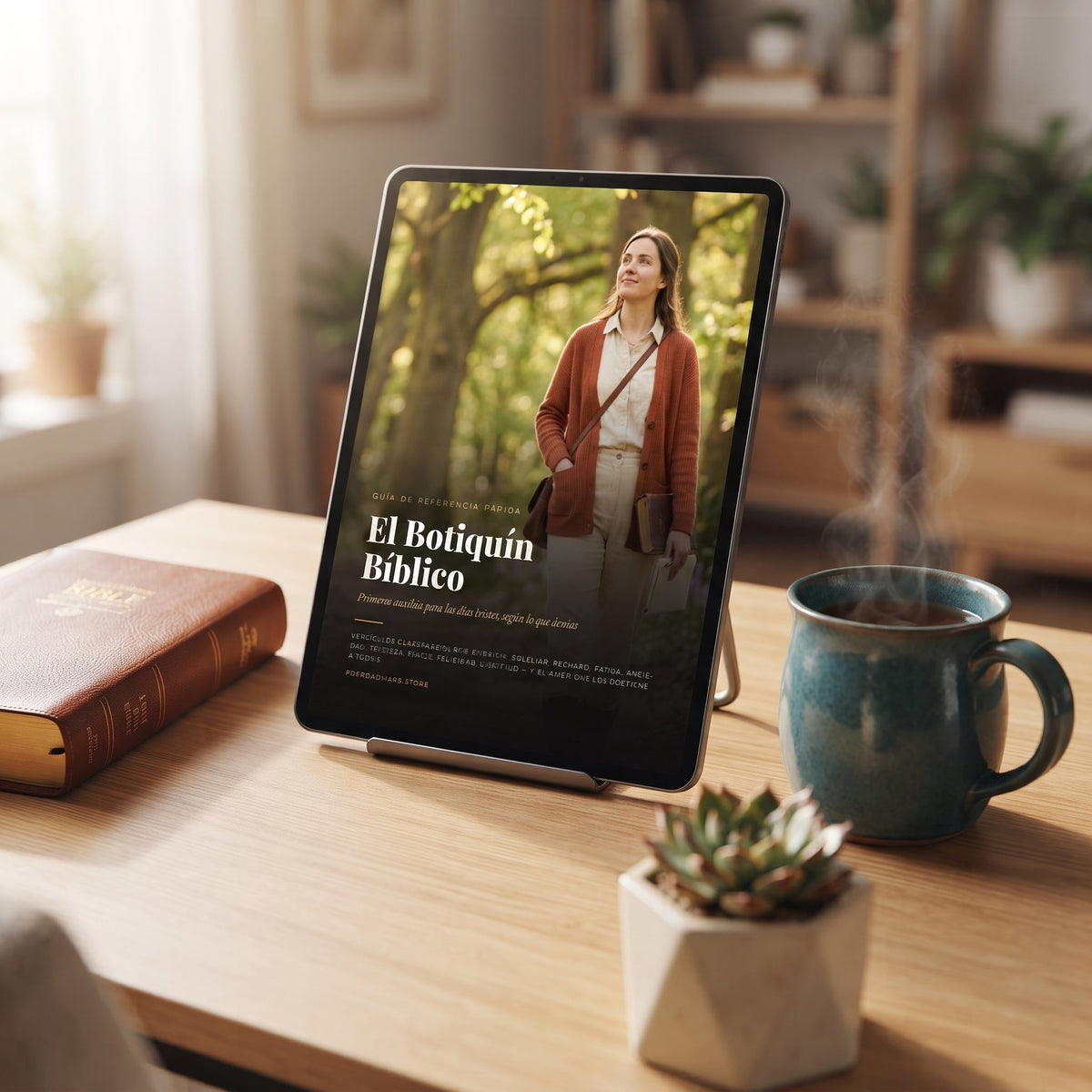 El Botiquín Bíblico en una tablet — guía digital en PDF