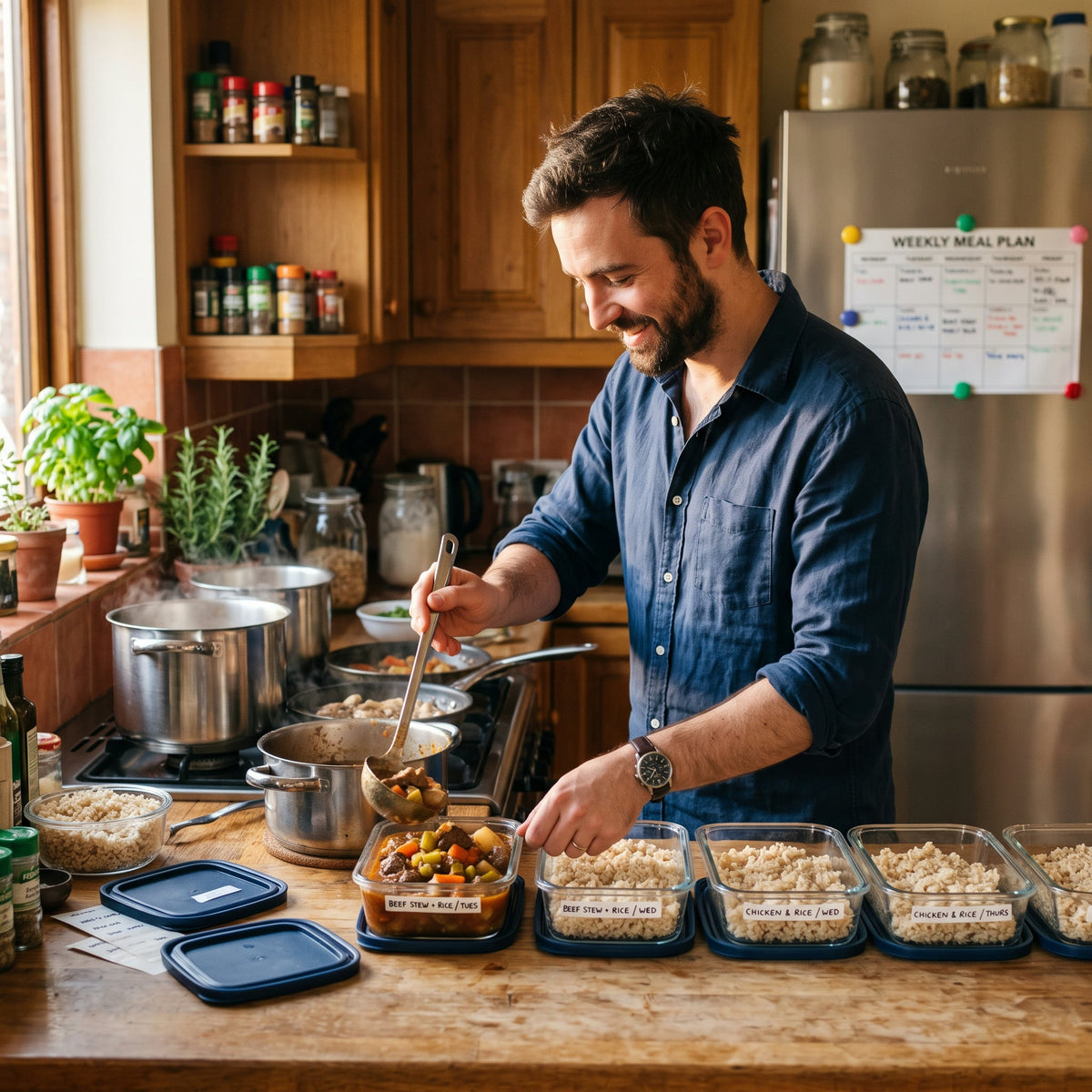 Cocinar en cantidad un solo día: comidas listas en frascos
