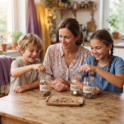 El método de los tres frascos en familia: ahorrar, gastar, compartir